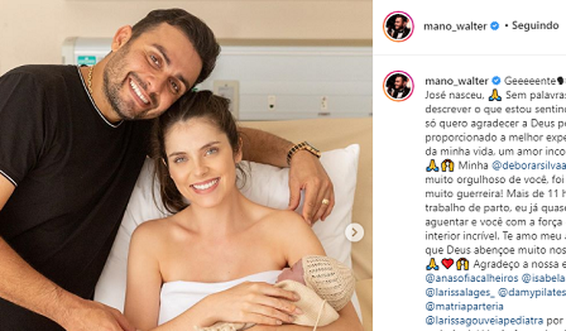 Mano Walter comemora nascimento do 1º filho com Débora Silva: “Sem palavras”
