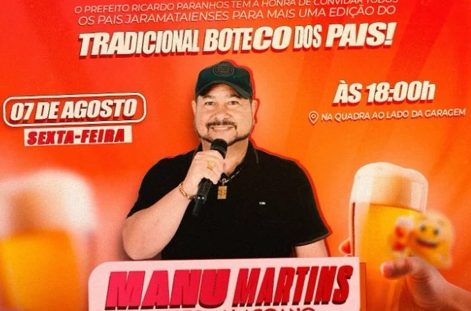 Prefeito Ricardo Paranhos anuncia tradicional Boteco dos Pais, com show do Zezo Alagoano, ﻿em Jaramataia