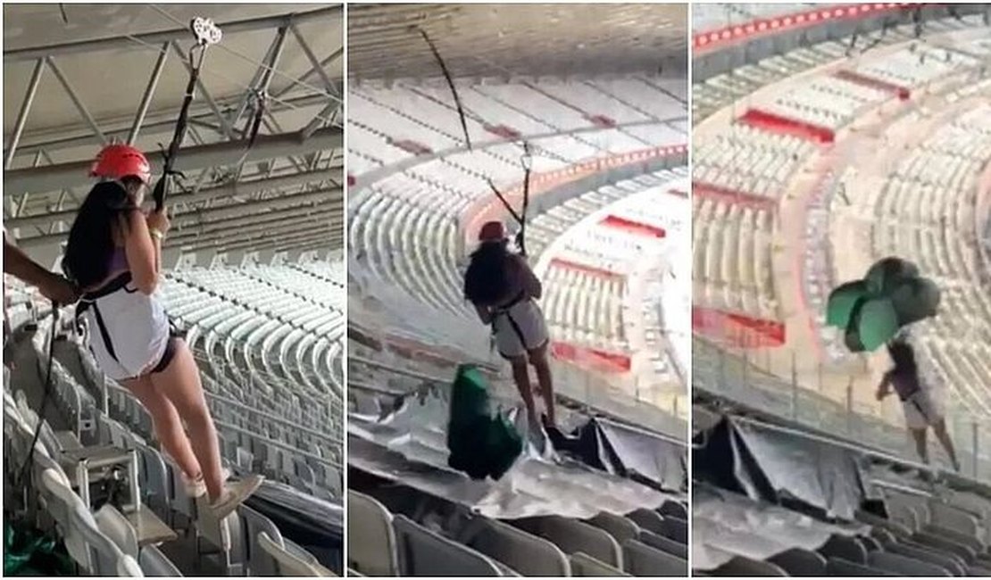 Vídeo. Adolescente cai após cabo se soltar em tirolesa no estádio do Mineirão