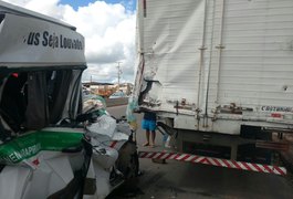 Vídeo: Colisão entre van de transporte alternativo e caminhão baú deixa pai e filho feridos, em Arapiraca