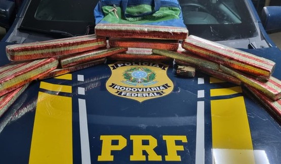 Viajando com filha de 3 anos, jovem é flagrada com mais de 12kg de maconha em ônibus que ia para Arapiraca