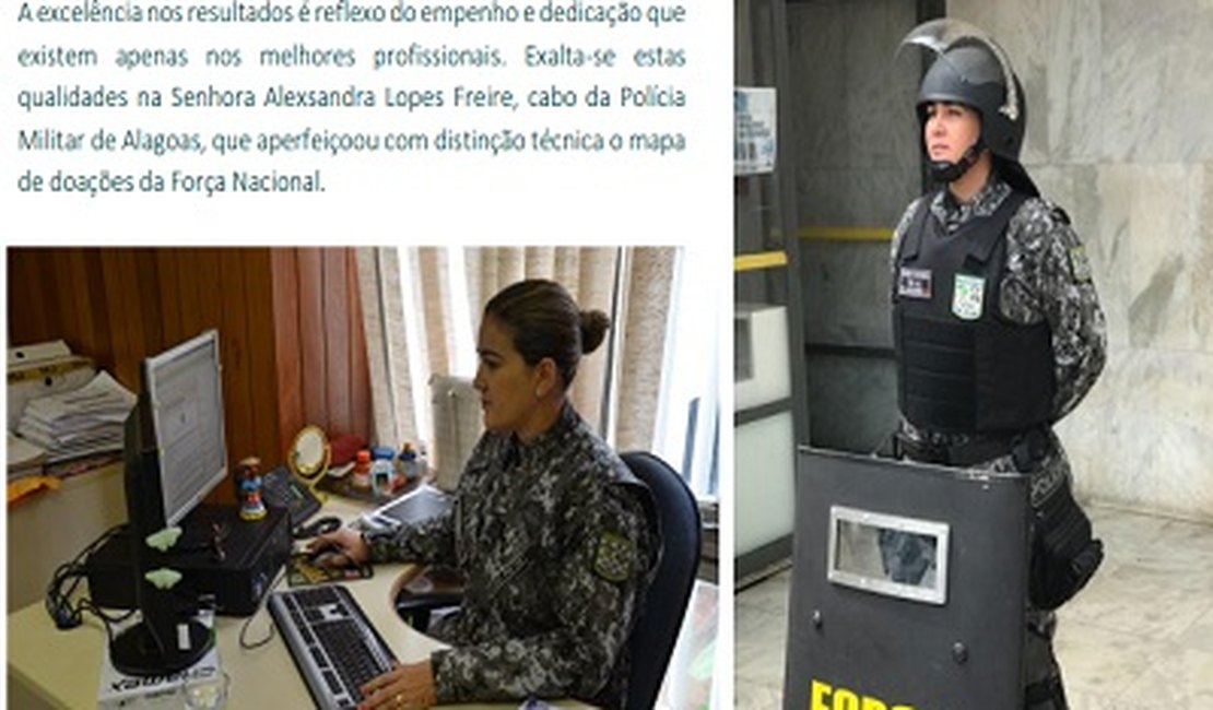 Policial Militar de Alagoas recebe elogio pelos trabalhos desenvolvidos na Força Nacional