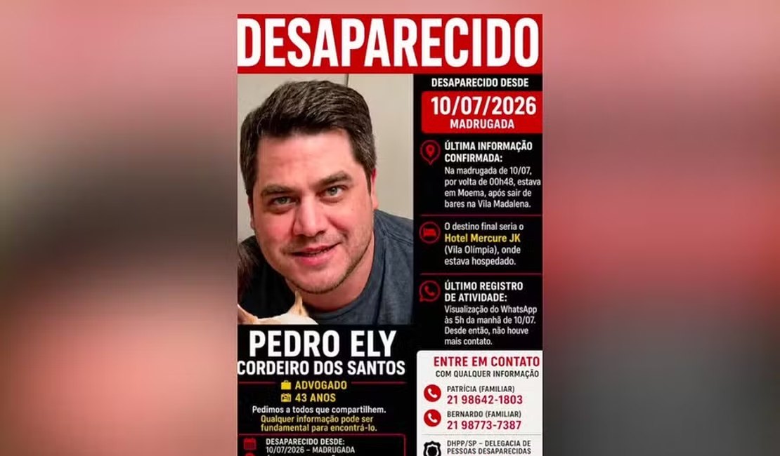 Advogado carioca que desapareceu após sair de bar em São Paulo é encontrado morto