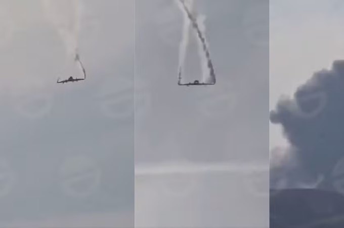 Avião militar se desintegrando no ar antes de cair na Geórgia com 20 pessoas a bordo