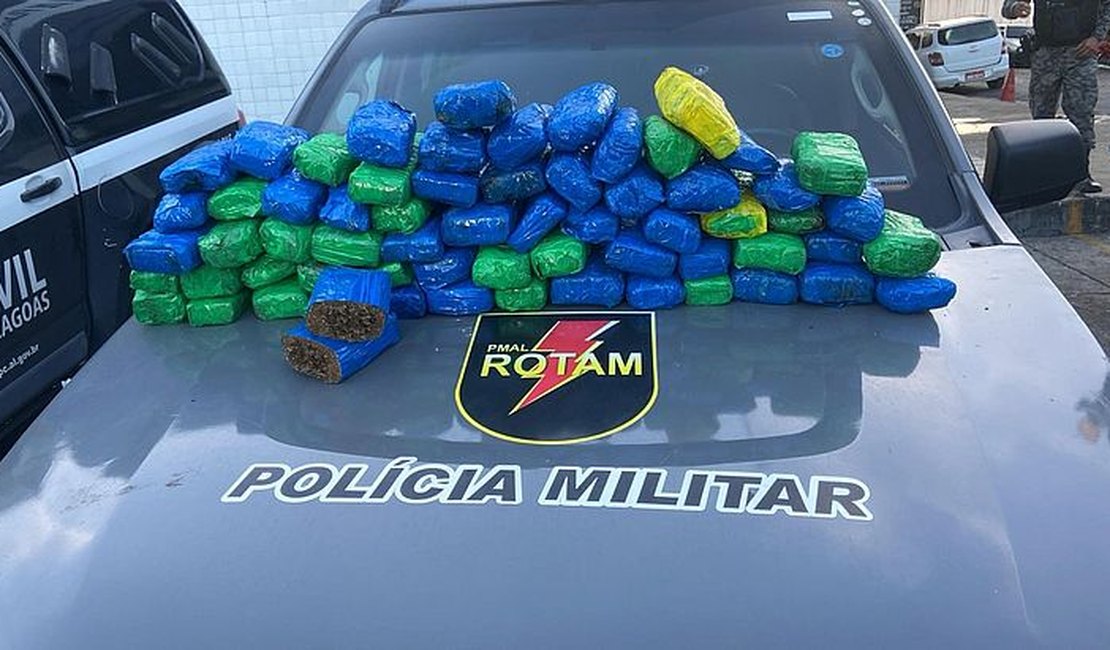 PM apreende cerca de 40kg de maconha em Maceió; tabletes foram encontrados em terreno baldio