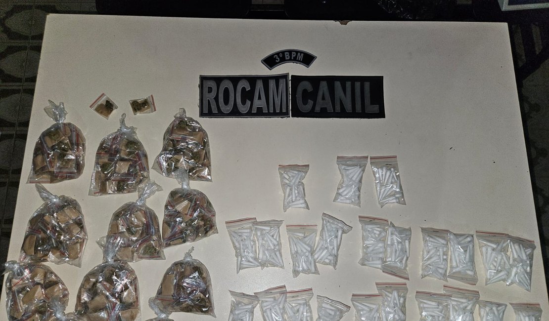 Jovem de 19 anos é preso em flagrante com 565 pinos de cocaína e 277 bombinhas de maconha, em Arapiraca