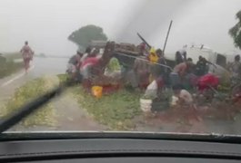 Vídeo: Caminhão carregado com laranjas tomba e população saqueia carga na Barra de São Miguel