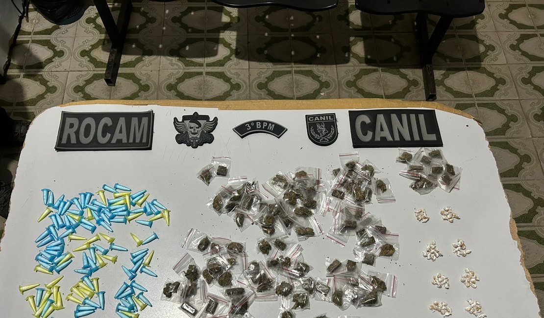 Polícia Militar prende jovem flagrado com cocaína, maconha e crack, em Arapiraca