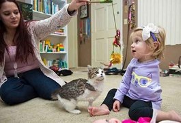 Menina de 2 anos que perdeu um braço ganha de presente dos pais gata com três patas