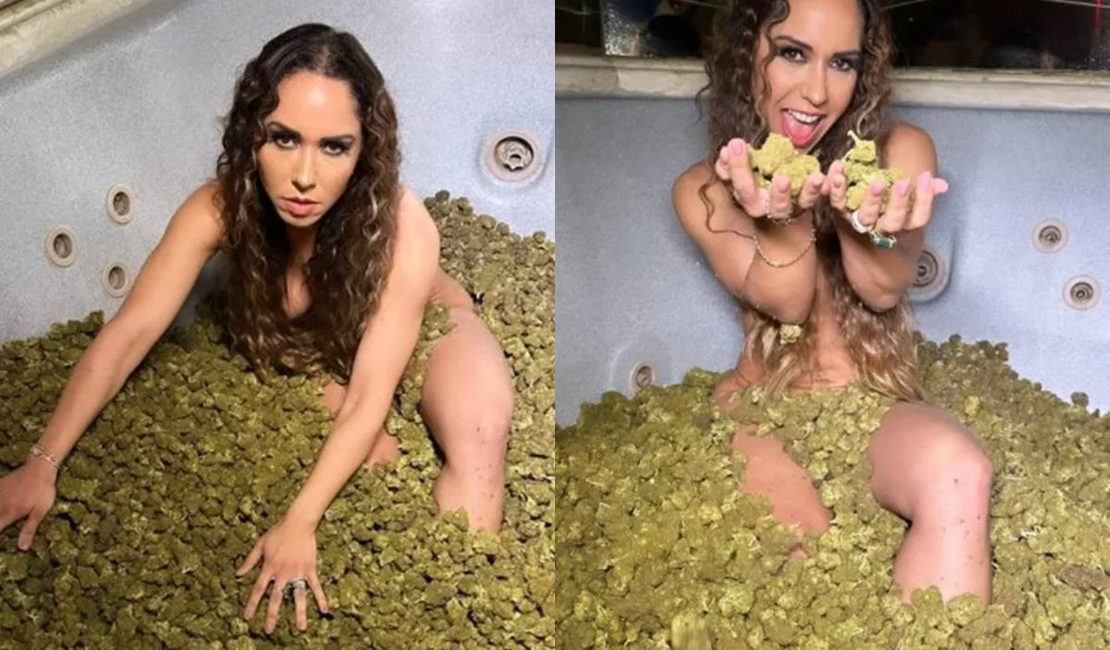 Mulher Melão faz ensaio sensual com 50 kg de maconha e choca internet