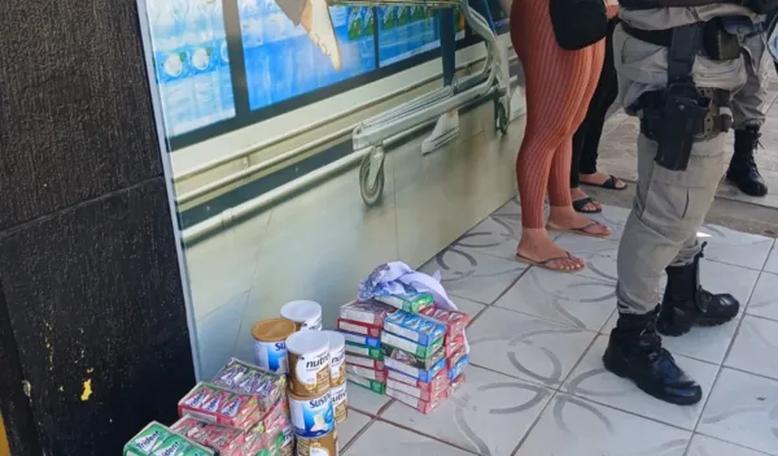 Mulheres são presas após furto de caixas de chiclete, latas de suplementos e outros em supermercado no Sertão de AL