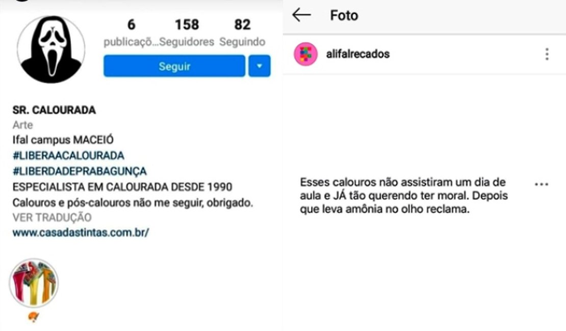 Mascarados ameaçam alunos com trote violento e direção do Ifal Maceió recorre à PM