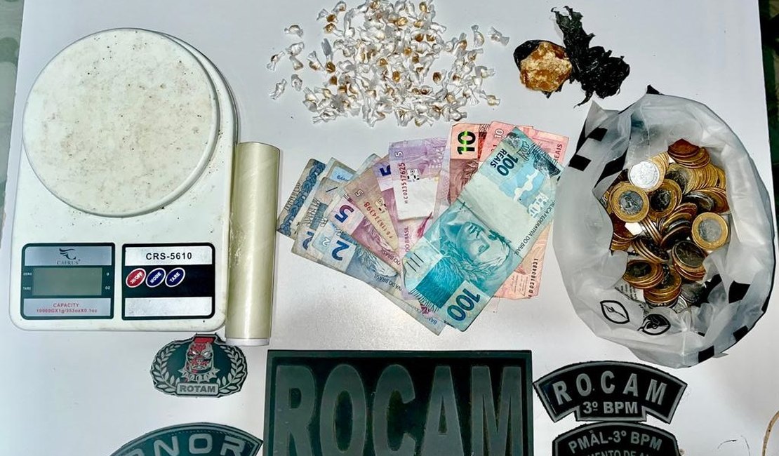 Indivíduo de 21 anos é preso  com drogas ao tentar fugir da PM, em Arapiraca