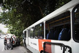 Motorista perde o controle de ônibus e sobe em canteiro; passageiros saem pela janela
