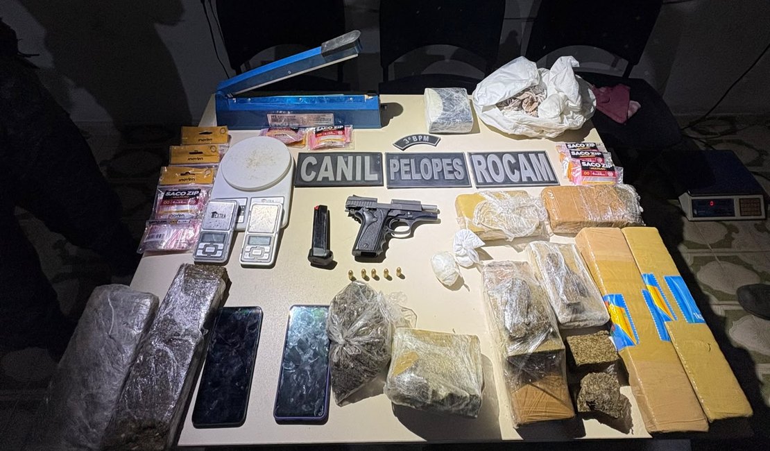 Policiais militares prendem casal com 7,5kg de drogas e arma de fogo em Arapiraca