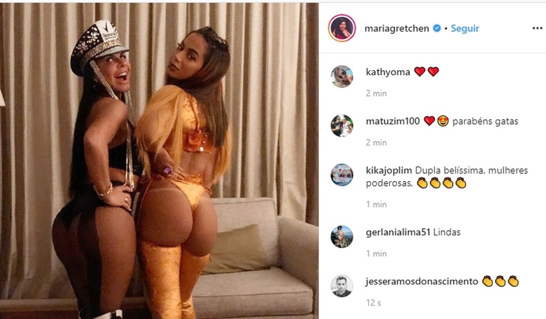 Aos 60 anos, Gretchen mostra bumbum para Anitta e internautas elogiam