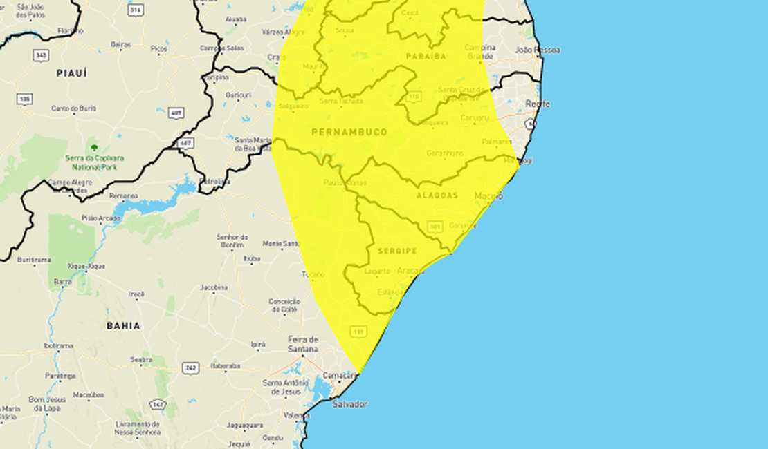 Alerta de chuvas intensas é emitido para 30 cidades do interior de Alagoas