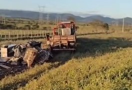 VÍDEO. Caminhão carregado com tilápias sai da pista após manobra irregular na BR-423, no Sertão alagoano