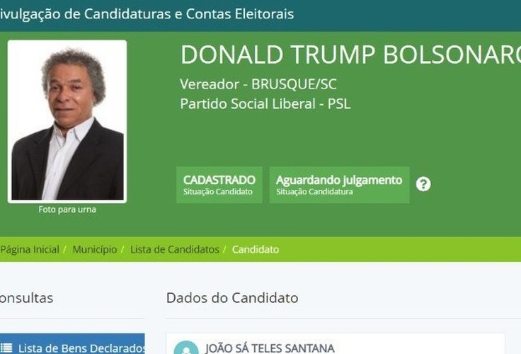 Candidato a vereador se registra como Donald Trump Bolsonaro em Santa Catarina