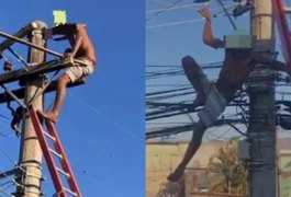 Quase 24h após subir em poste de energia elétrica, homem procurado se entrega e come arroz doce em MG