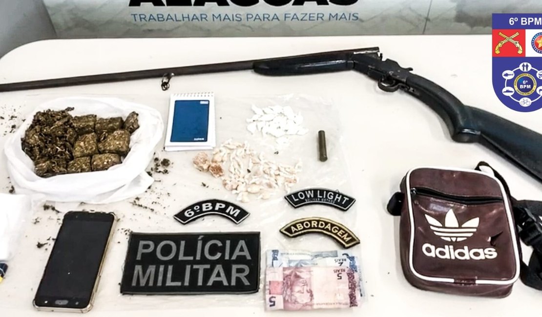 Suspeito de tráfico de drogas é preso com maconha, crack e cocaína no interior de Alagoas