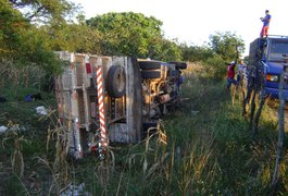 Motorista perde o controle da direção e caminhão tomba na AL 115