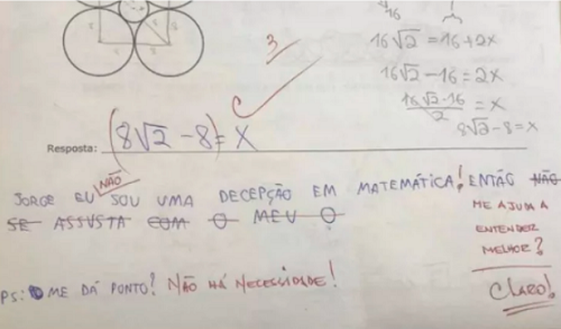 Recadinho fofo de professor de matemática viraliza nas redes sociais: “Me dá um ponto?”