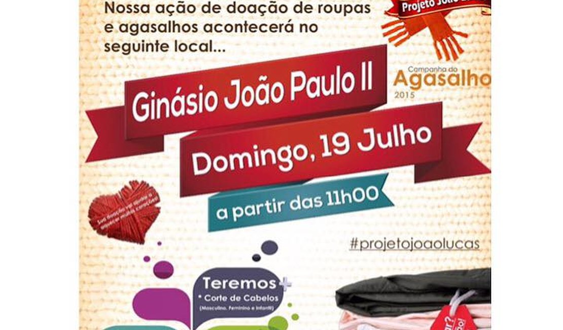 Primeiro bazar beneficente do projeto João Lucas acontecerá neste domingo (19)