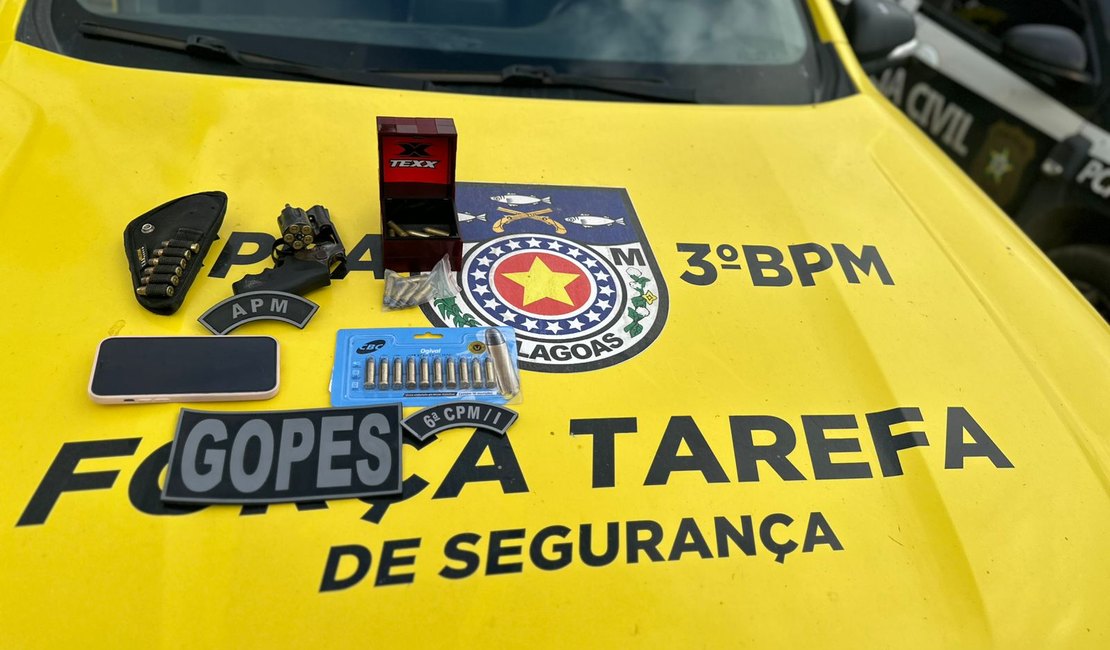 Homem é preso com revólver e 35 munições durante cumprimento de mandado no Vale da Perucaba, em Arapiraca