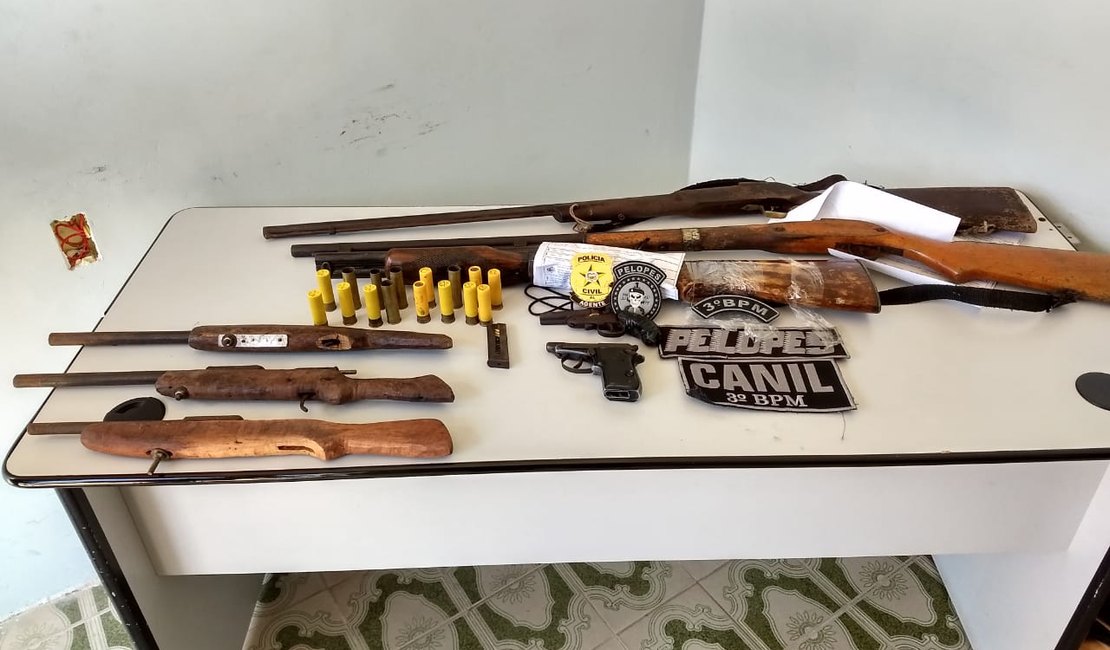 Operação integrada do 3º BPM com a Polícia Civil prende 7 suspeitos e apreende 7 armas em Traipu