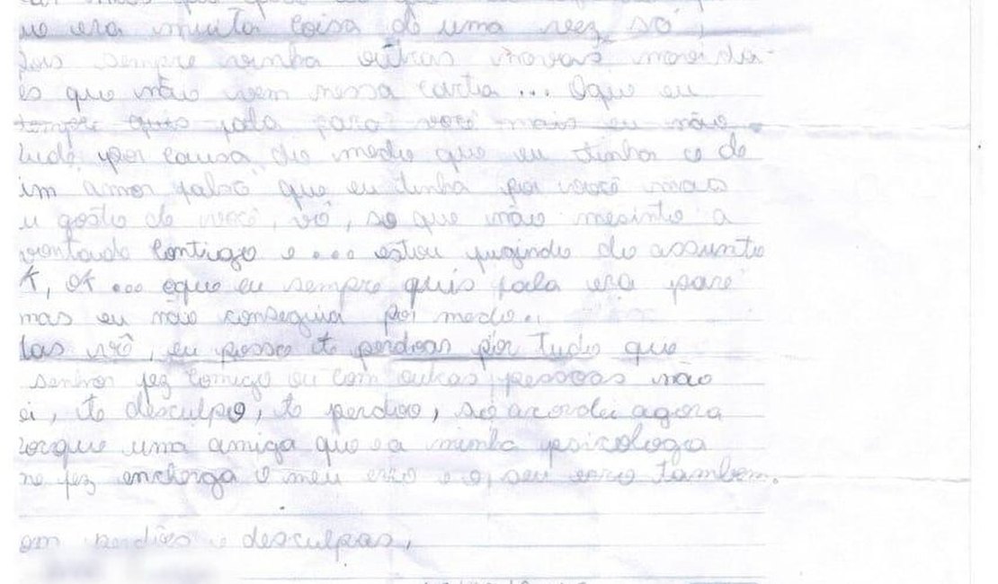 “Agora sei o que você fazia comigo era errado”, diz carta de menina estuprada pelo pai e avô