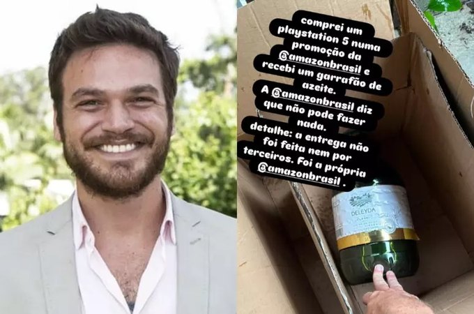 Ator diz ter sido vítima de golpe ao comprar videogame e receber garrafão de azeite