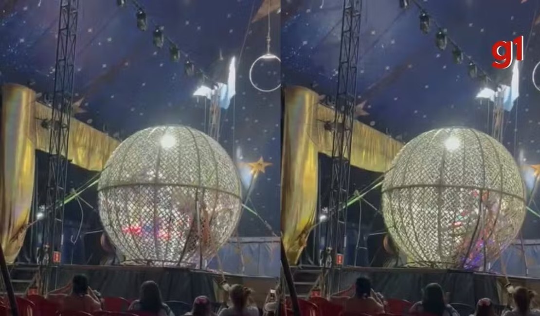 Mulher fica ferida após colisão de motos durante espetáculo 'Globo da Morte' em circo no Piauí