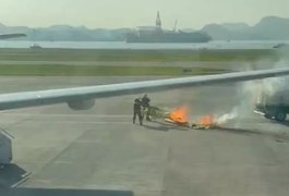 Balão cai em avião estacionado e pega fogo na pista do Aeroporto Santos Dumont