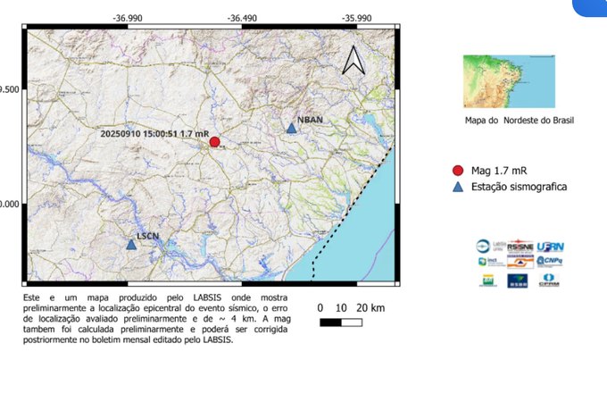Arapiraca registra novo tremor de terra, aponta Labsis