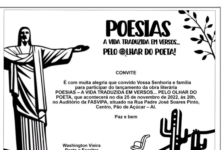 Escritor Washington Vieira lança hoje em Pão de Açúcar o livro: Poesias - A vida traduzida em versos...  mais uma lançamento da editora performance!
