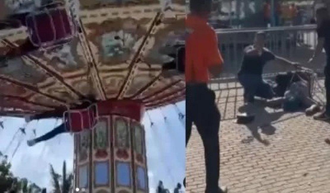 Mulher fica gravemente ferida após queda de brinquedo em parque de diversões