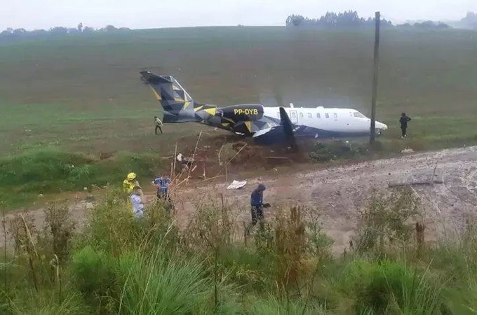 Avião da Cimed sai da pista após pouso no Rio Grande do Sul