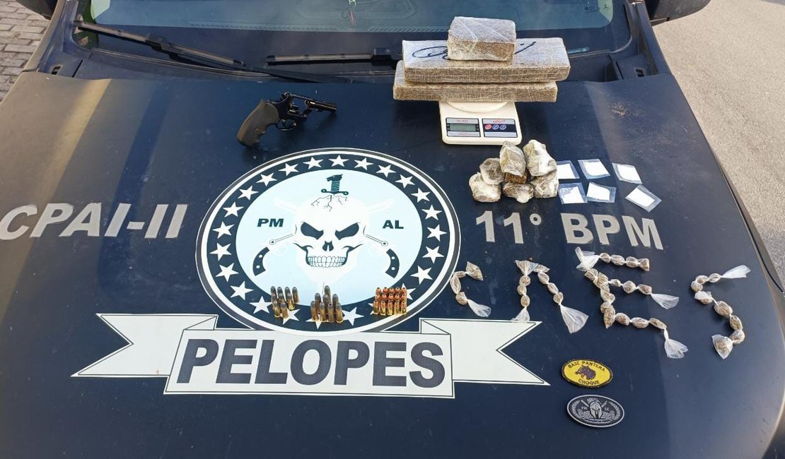 Ação policial apreende adolescente e prende homem com maconha, cocaína e revólver em Penedo