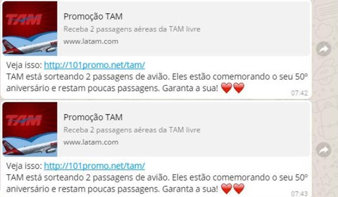 Golpe no WhatsApp oferece passagens da TAM a usuários