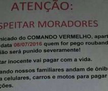 'Quem for pego roubando será punido severamente': o cartaz anticrime atribuído ao Comando Vermelho
