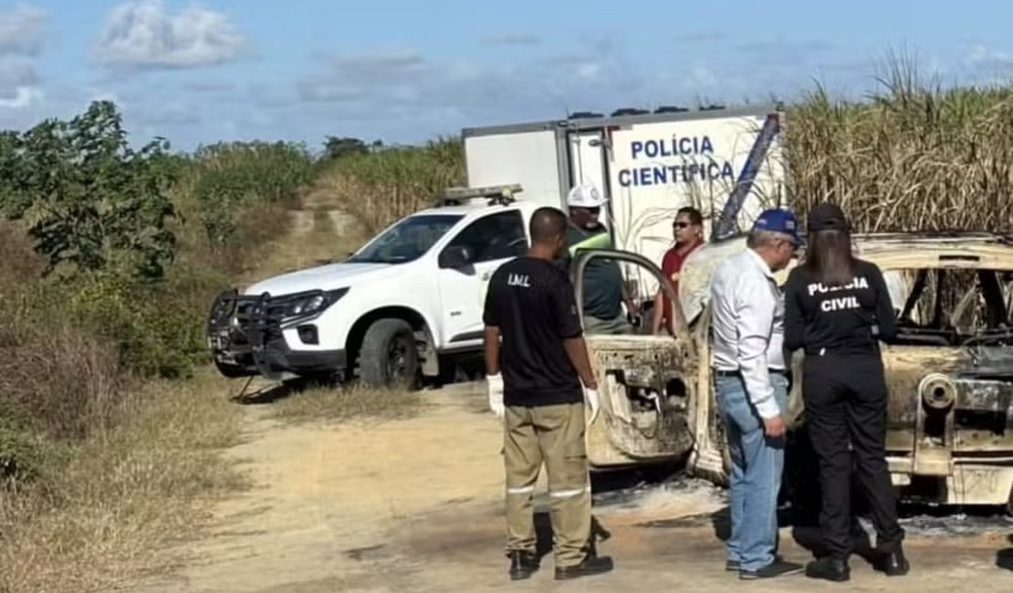 Corpo carbonizado é encontrado em carro incendiado no interior alagoano; vítima pode ser líder comunitário desaparecido