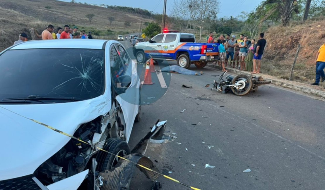 Motociclista morre após colisão frontal com carro na zona rural de Lagoa da Canoa