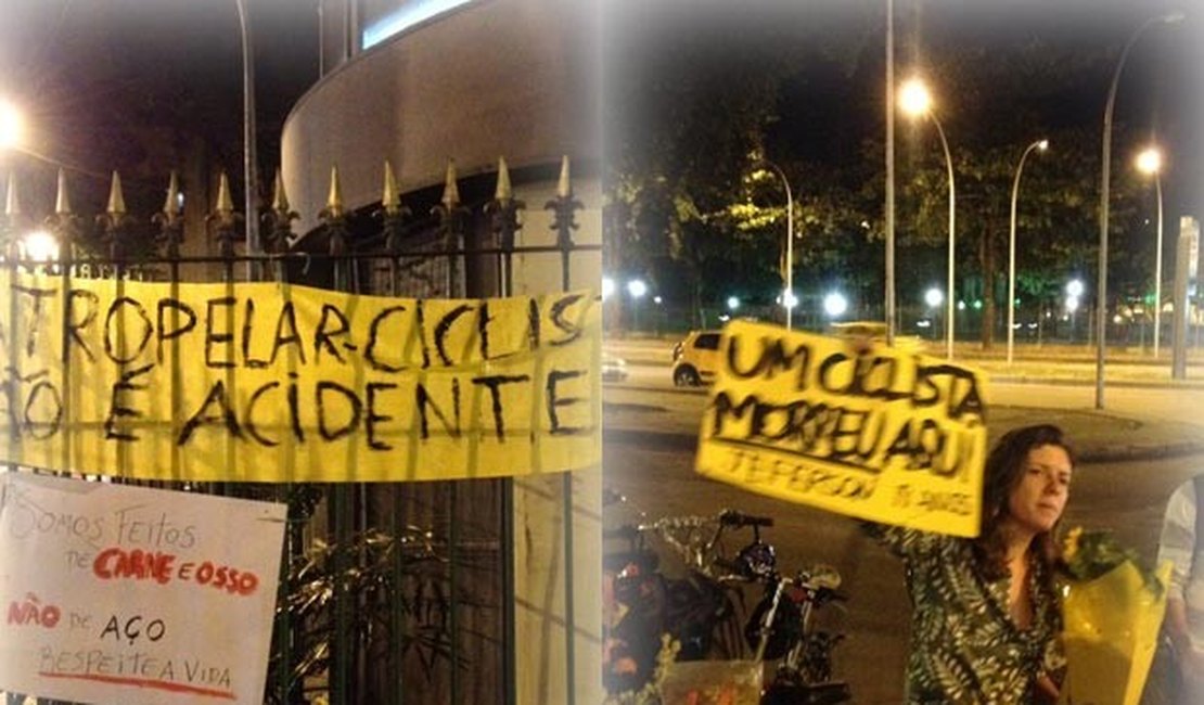 Ciclistas fazem ato em local onde mais um colega morreu atropelado hoje no Rio
