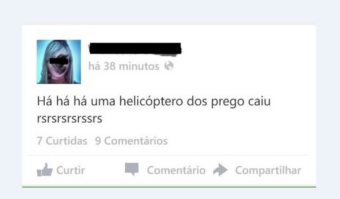 Publicação de internauta zoa queda de helicóptero e causa revolta nas redes sociais
