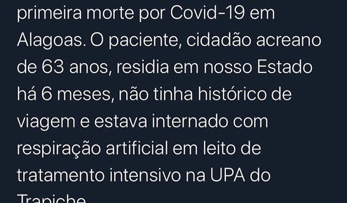 Governador anuncia primeira morte por Coronavírus em Alagoas