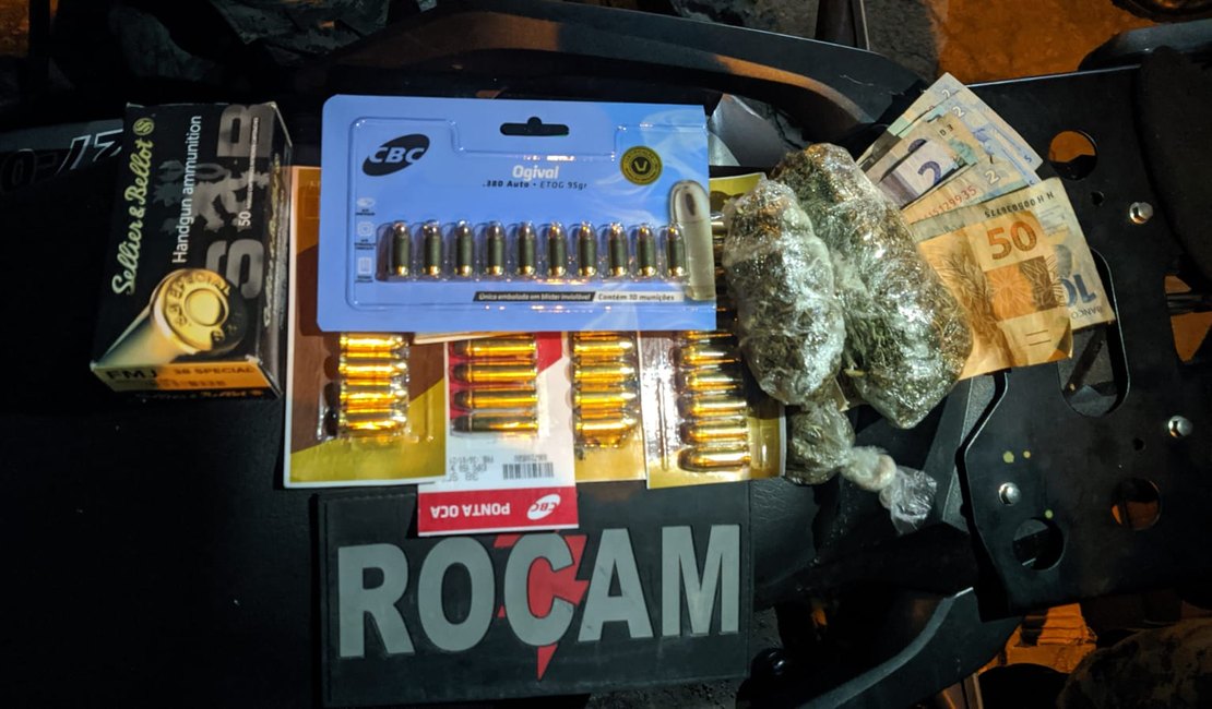 PM apreende 70 munições e 2,4 Kg de drogas em bairros de Maceió