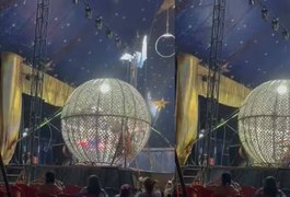 Mulher fica ferida após colisão de motos durante espetáculo 'Globo da Morte' em circo no Piauí