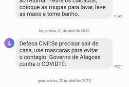 Defesa Civil de Alagoas envia mensagens pelo celular sobre prevenção ao novo coronavírus