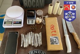 Mulher é presa ao ser flagrada com drogas, munições e faca em Arapiraca